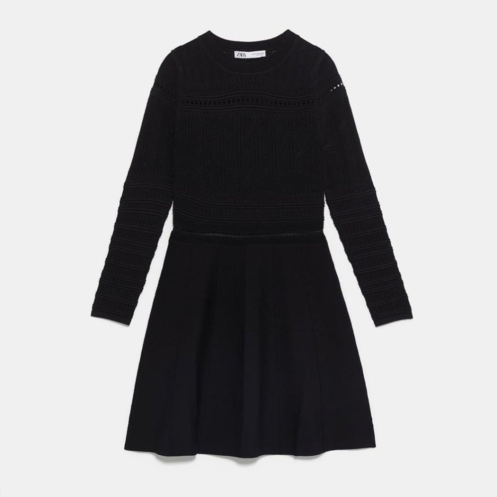 NWOT Zara Open Knit Little Black Dress